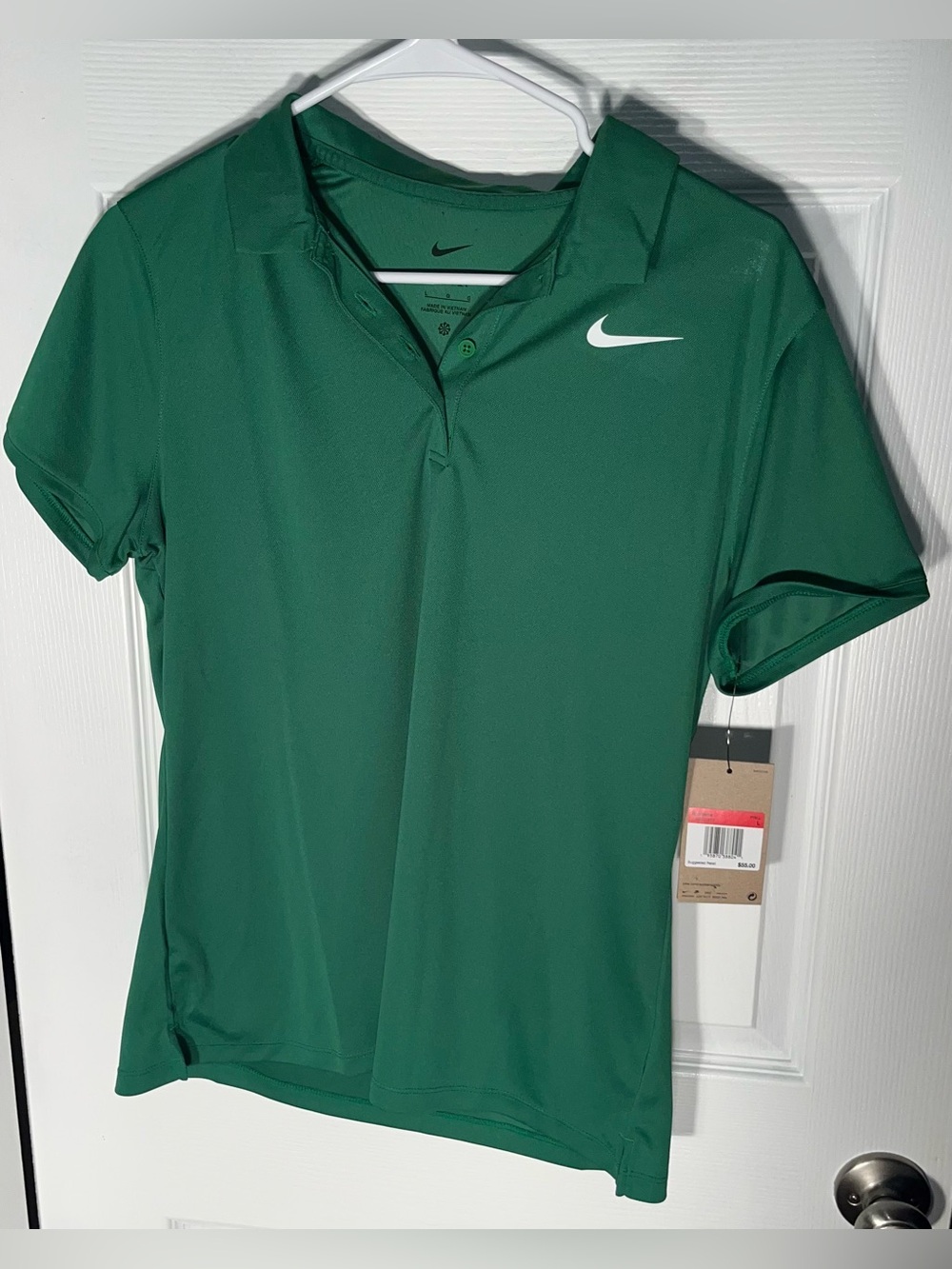 $55 NWT Nike Women’s Green Polo Short Sleeve Shirt Size Large DJ8522-315